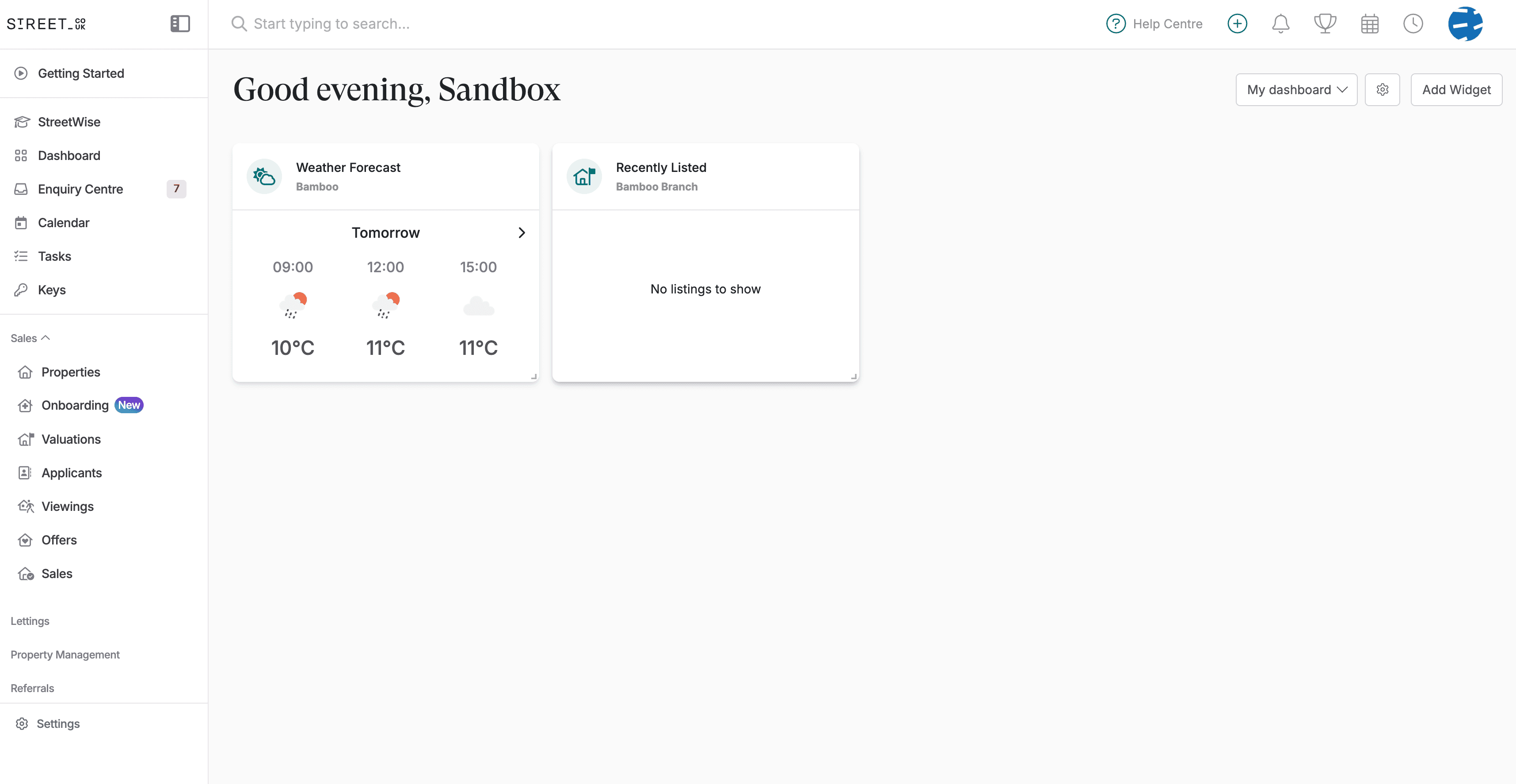 Street.co.uk Dashboard